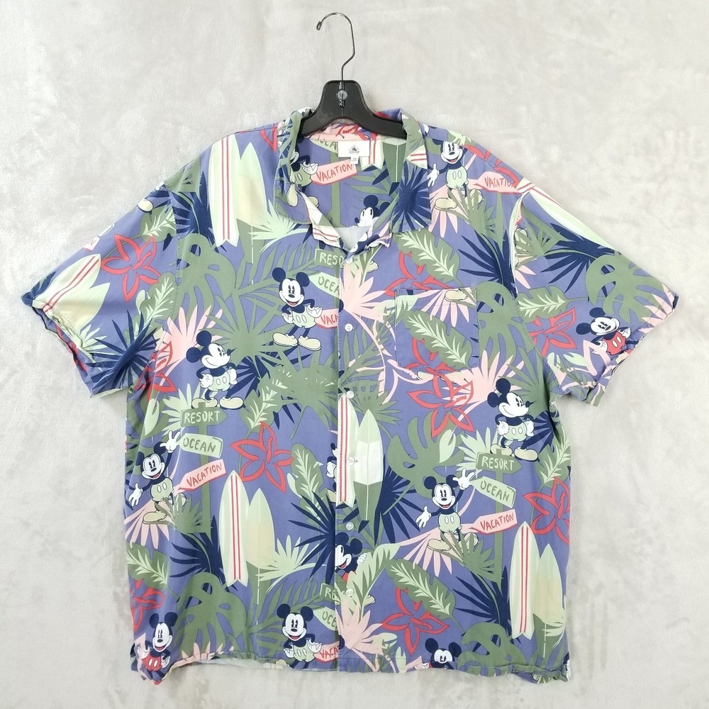 Disney Parks Hawaiian Shirt Men 2XL Mickey Resort Tiki Surf Tropic Camp Beach